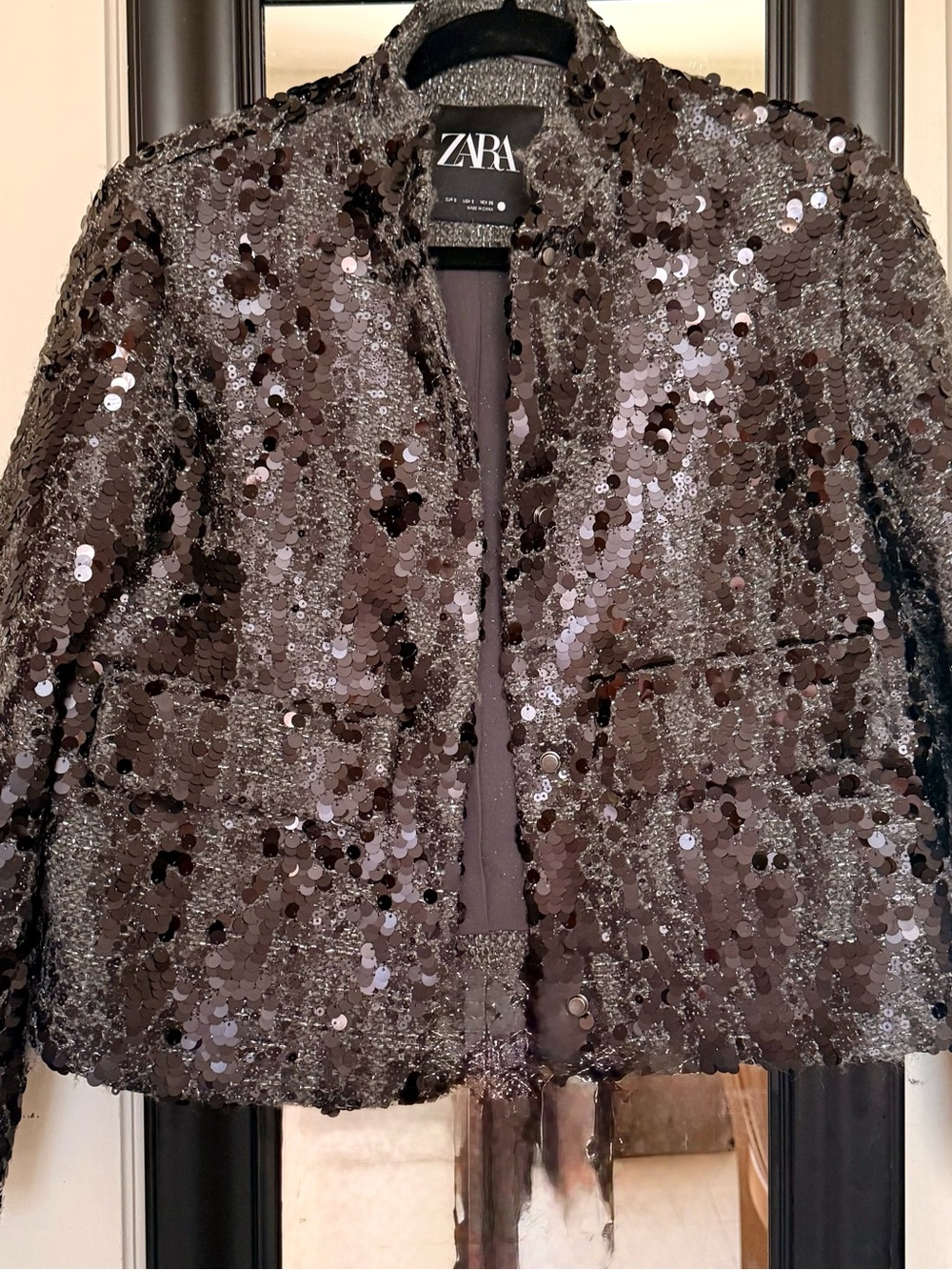 Zara Black Sequined Cropped Blazer